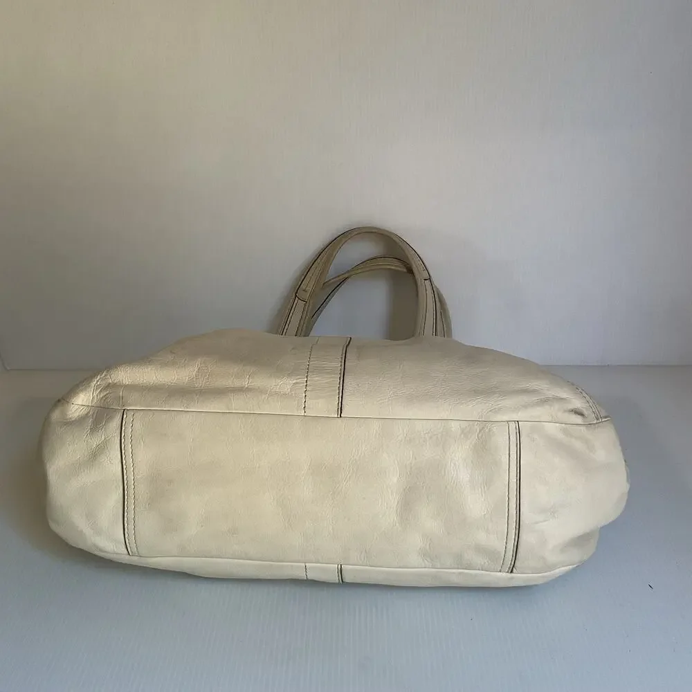 Vintage Coach Ergo 12248 Pleated Kisslock Cream Leather Satchel Y2K